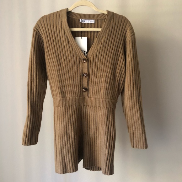 NWT Zara Taupe Ribbed Sweater Knit Short Romper M - Picture 2 of 11